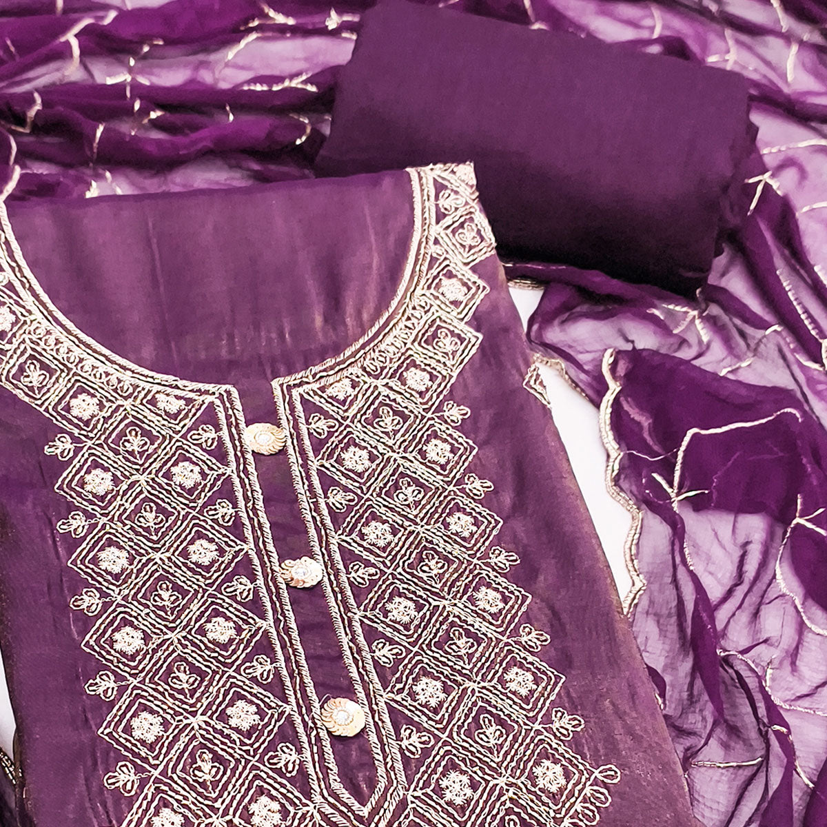 Stylish Purple Floral Embroidered Viscose Dress Material Showcasing Elegant Cutdana Handwork