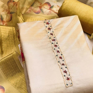 Fresh Green Leaf Digital Printed Rayon Dress Material With Sequins & Delicate Handwork