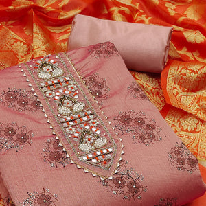 Timeless Pink Floral Printed Chanderi Silk Dress Material Enhanced With Intricate Moti Handwork