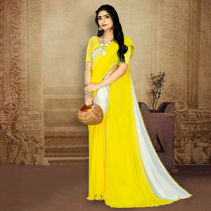 Yellow Solid Ombre Georgette Saree