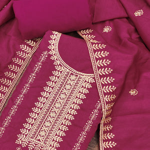 Pink Cotton Blend Dress Material with Delicate Floral Zari Embroidery