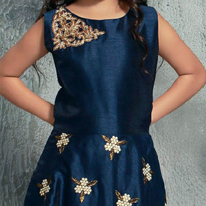 Navy Blue Handwork Bhagalpuri Silk Gown