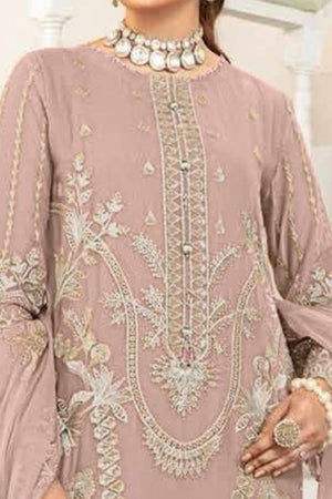 Dusty Rose Floral Design Dress Material Crafted from Lightweight Georgette Fabric