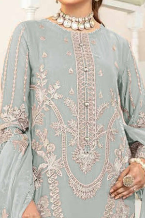 Muted Green Floral Design Dress Material Crafted from Lightweight Georgette Fabric