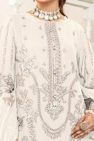 White Floral Design Dress Material Crafted from Lightweight Georgette Fabric