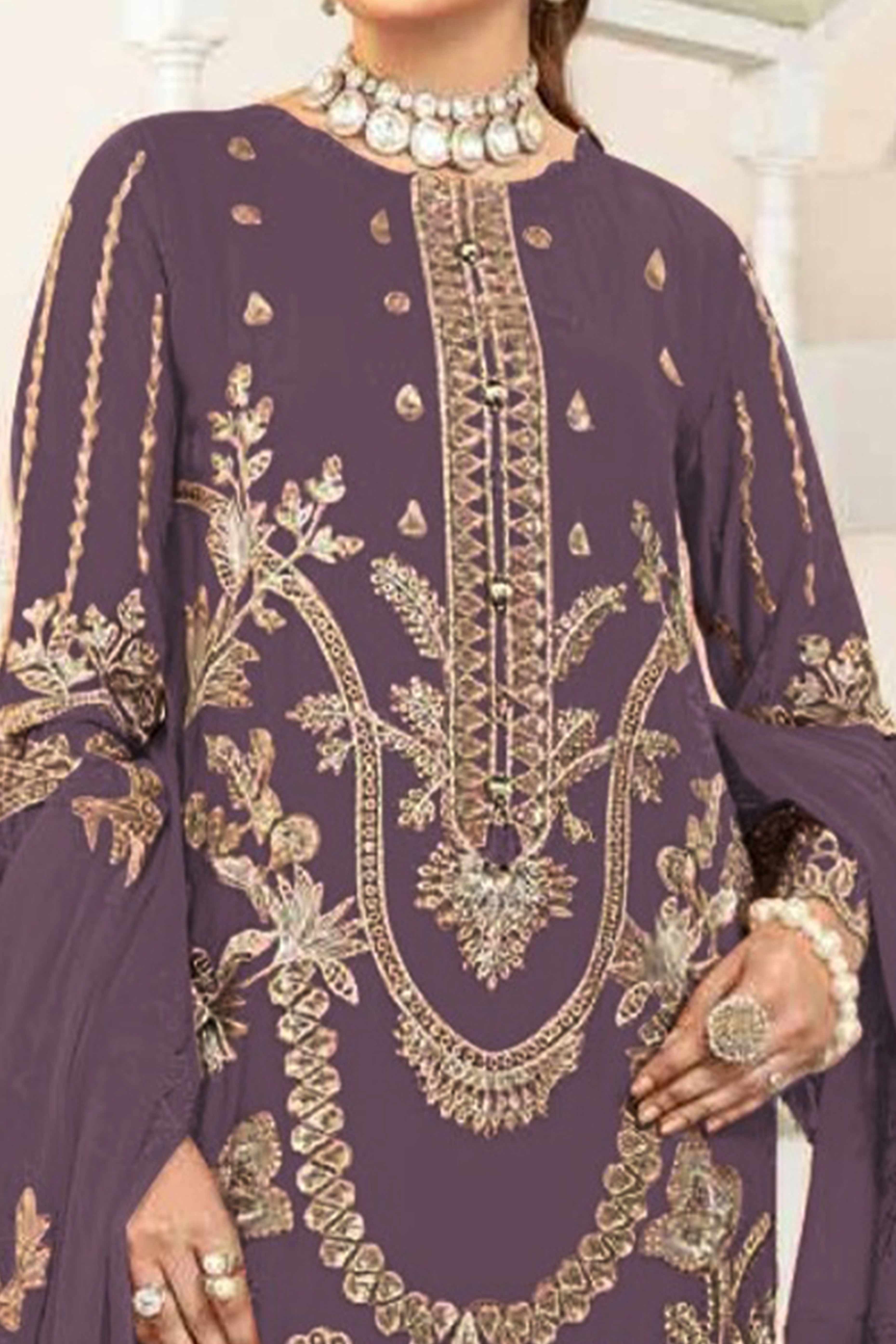 Mauve Floral Design Dress Material Crafted from Lightweight Georgette Fabric