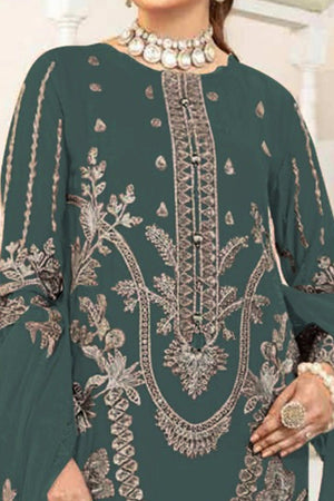 Emerald Green Floral Design Dress Material Crafted from Lightweight Georgette Fabric