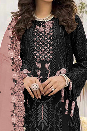 Black Floral Design Dress Material Crafted from Lightweight Georgette Fabric