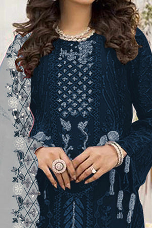 Teal Floral Design Dress Material Crafted from Lightweight Georgette Fabric