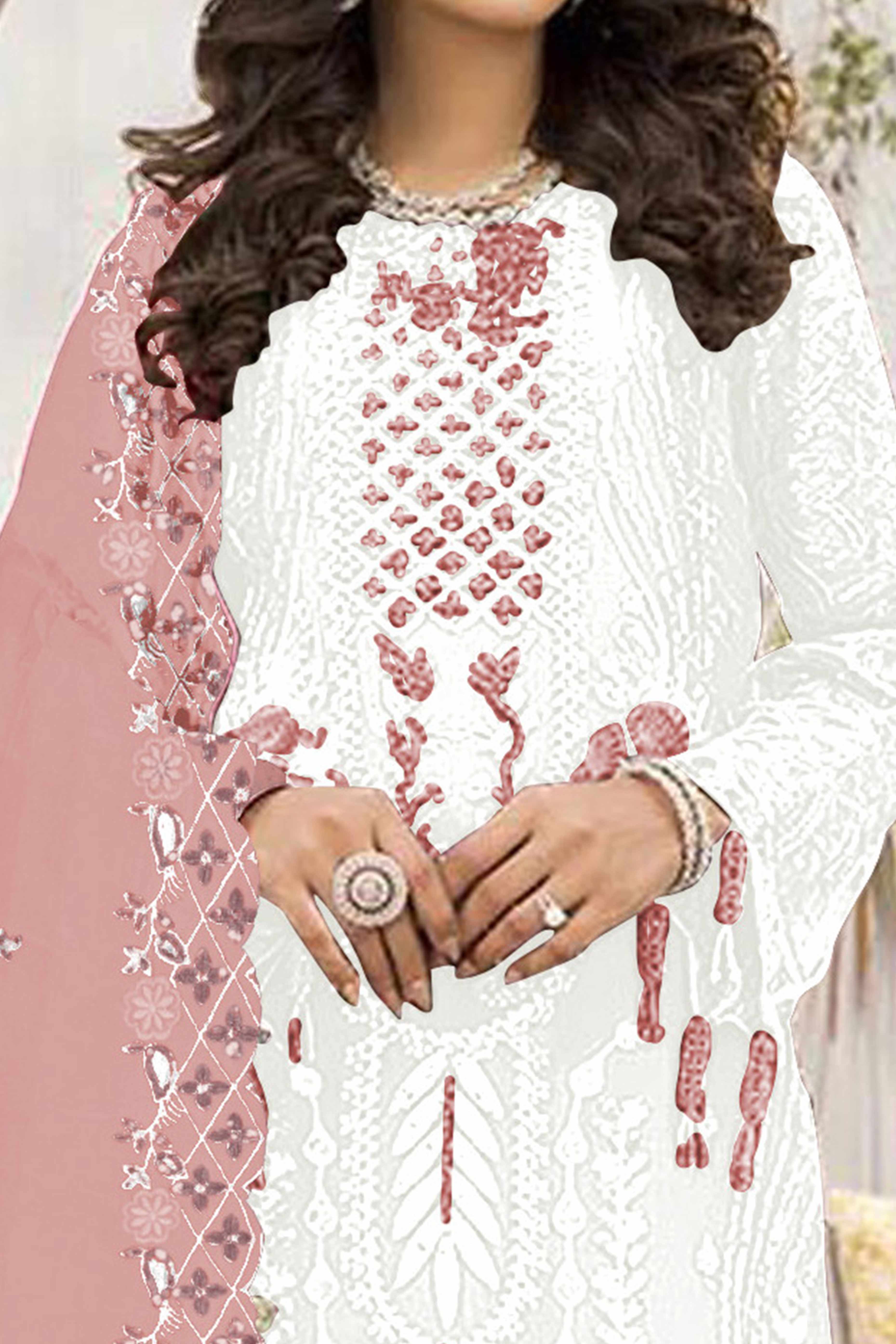 White Floral Design Dress Material Crafted from Lightweight Georgette Fabric
