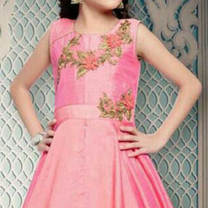 Rose Pink Handwork And Foil Printed Paper Silk Gown