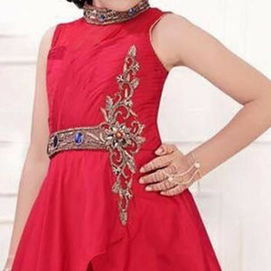 Rose Red Handwork Banarasi Silk Gown