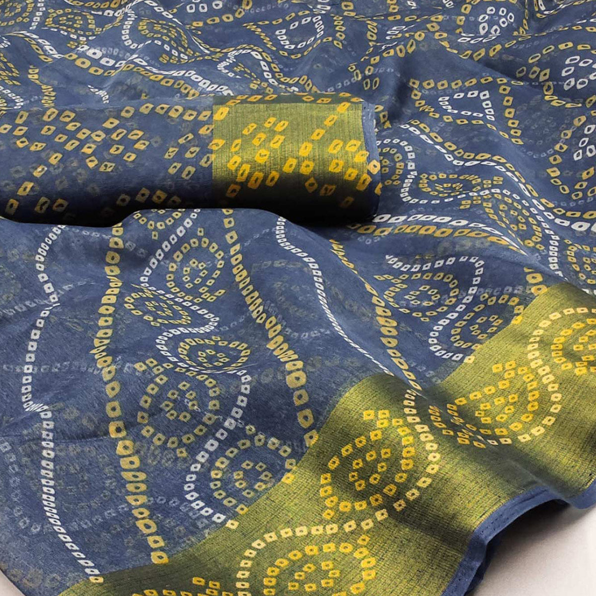 Grey Bandhani Printed Cotton Blend Saree