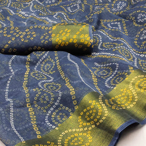 Grey Bandhani Printed Cotton Blend Saree