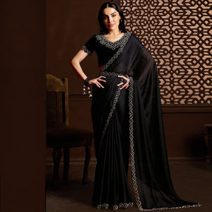 Black Stone Work Chiffon Saree