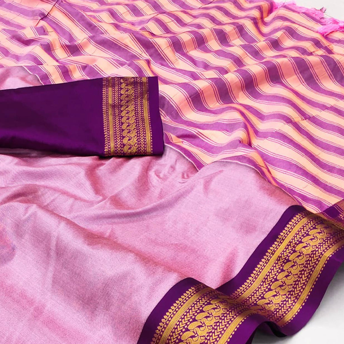 Baby Pink Solid Cotton Silk Saree With Jacquard Border