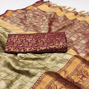 Chikoo Woven Cotton Silk Saree With Tassels