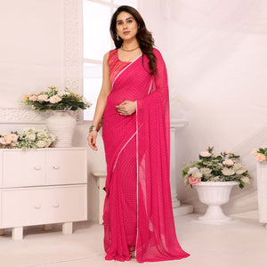Pink Striped Printed Georgette Ready To Wear Saree