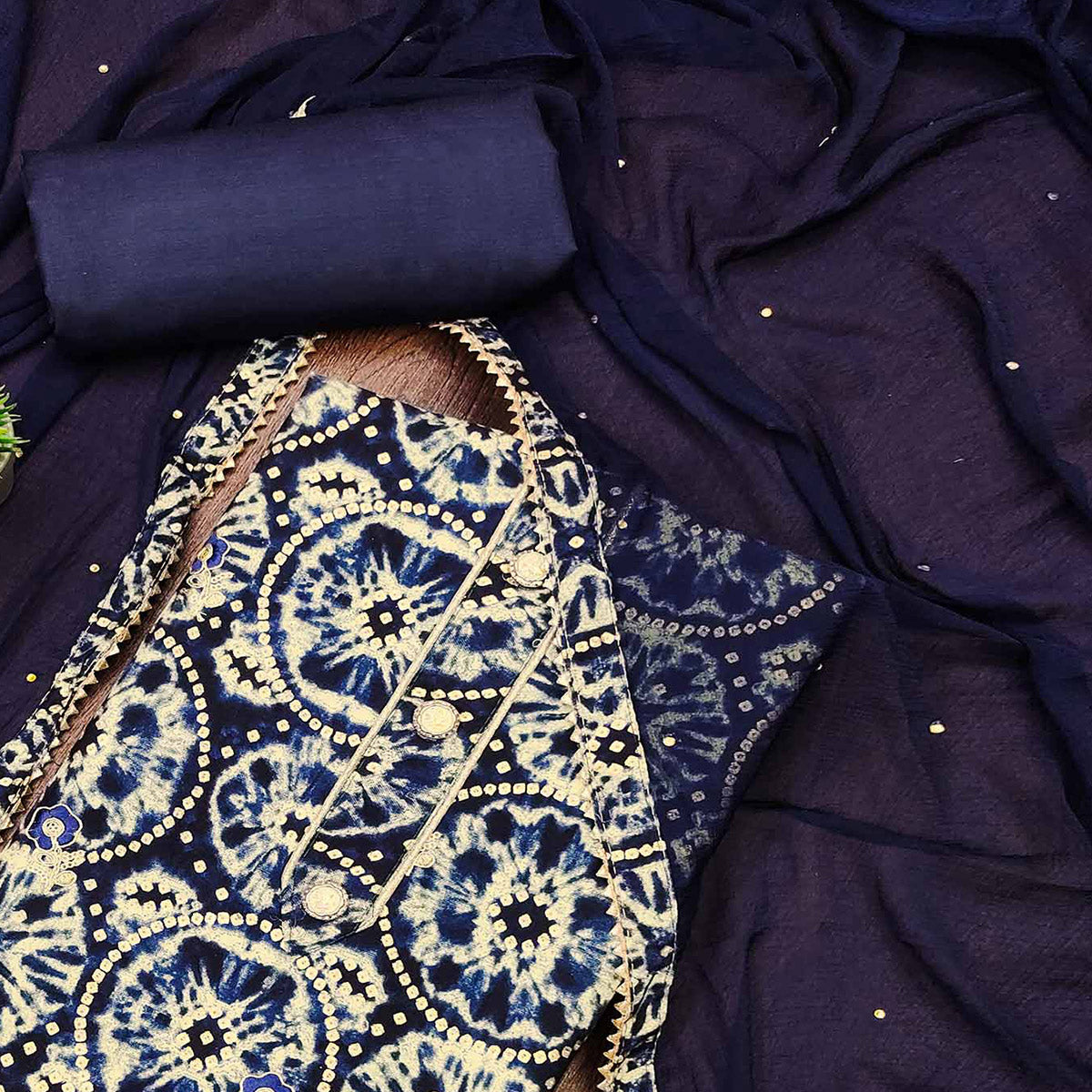 Blue Foil Printed Rayon Dress Material