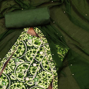 Green Foil Printed Rayon Dress Material