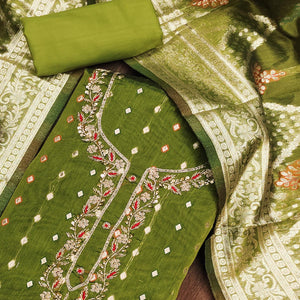 Green Woven Jacquard Dress Material