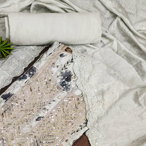 Grey Floral Printed Pure Cotton Dress Material
