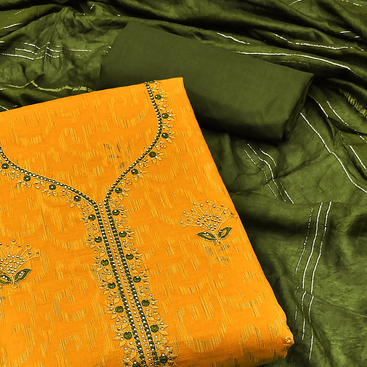 Mustard Woven Cotton Blend Unstitched Dress Material