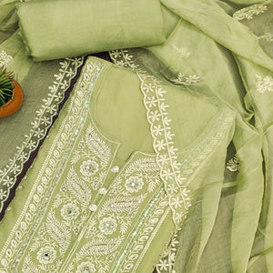 Green Floral Sequins Embroidered Organza Dress Material