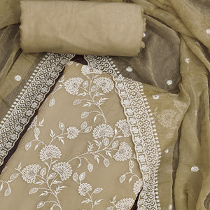 Beige Floral Embroidered Chiffon Dress Material