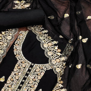 Black Embroidered Organza Dress Material