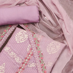 Light Purple Floral Sequins Embroidered Organza Dress Material