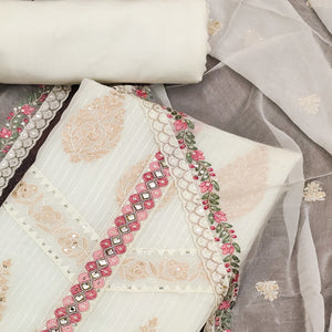 Offwhite Floral Sequins Embroidered Organza Dress Material