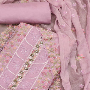 Light Purple Floral Sequins Embroidered Organza Dress Material