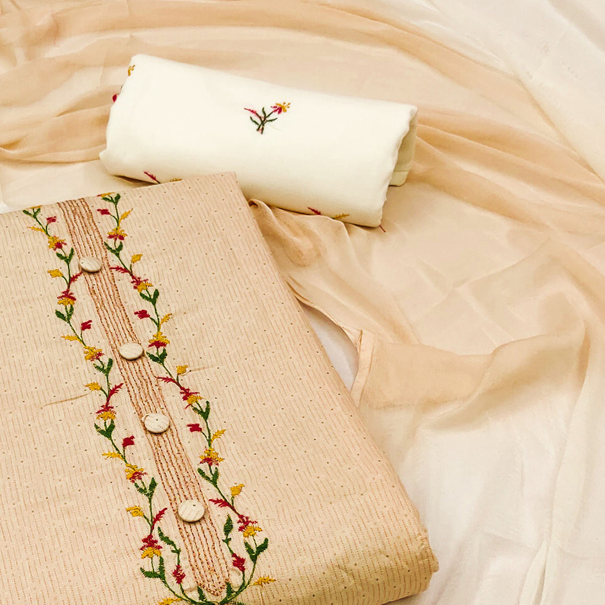 Chikoo Printed Pure Cotton Dress Material