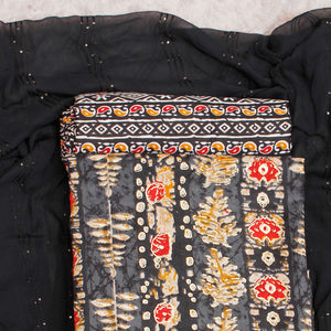 Grey Foil Printed Cotton Blend Dress Material