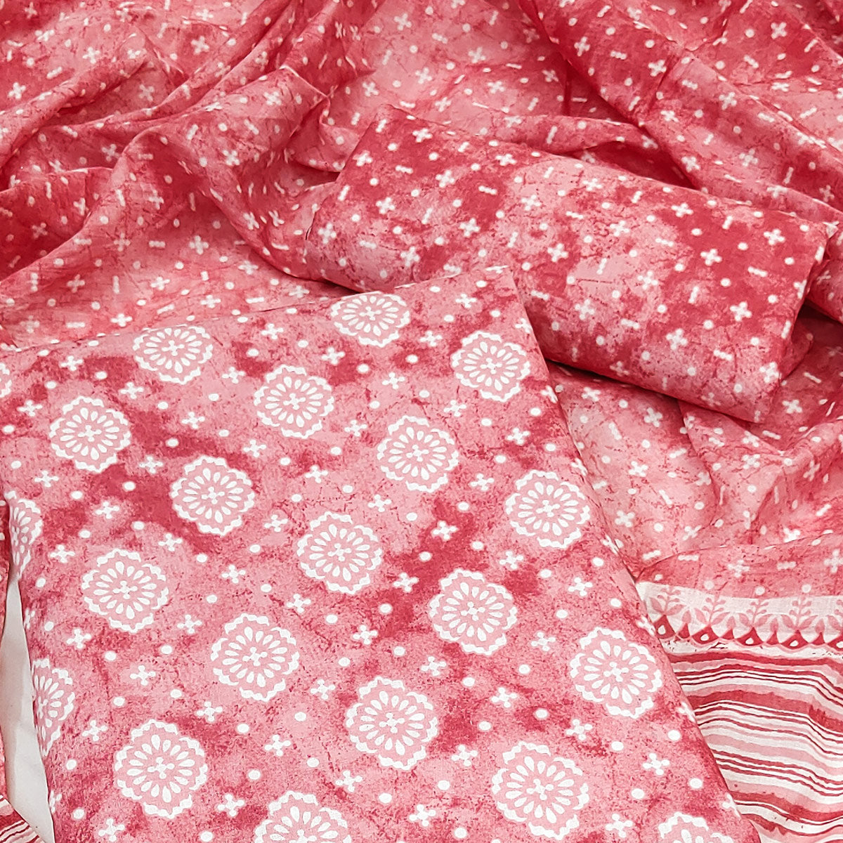 Pink Printed Pure Cambric Cotton Dress Material