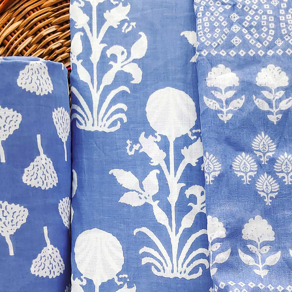 Blue Floral Printed Pure Cotton Dress Material