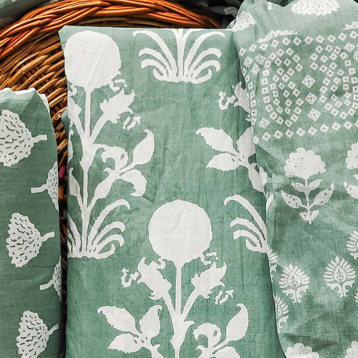 Green Floral Printed Pure Cotton Dress Material