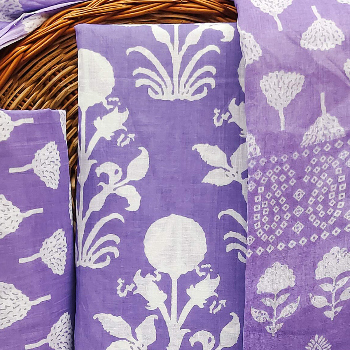 Purple Floral Printed Pure Cotton Dress Material