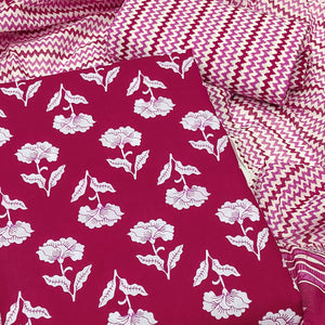 Rani Pink Floral Printed Pure Cotton Dress Material