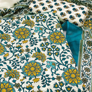 Rama Blue Floral Printed Pure Cotton Dress Material