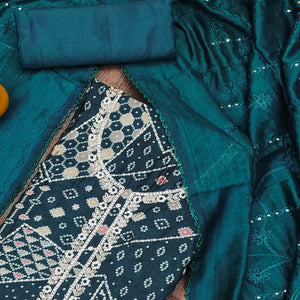 Morpich Floral Embroidery With Foil Printed Pure Cotton Dress Material