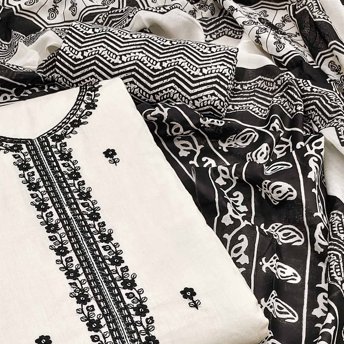 White Embroidered Pure Cotton Dress Material
