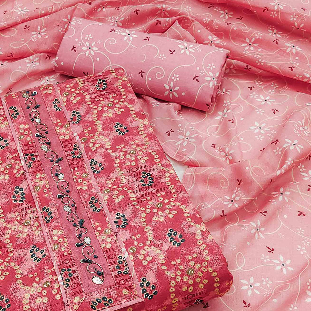 Pink Bandhani Printed Pure Cotton Dress Material