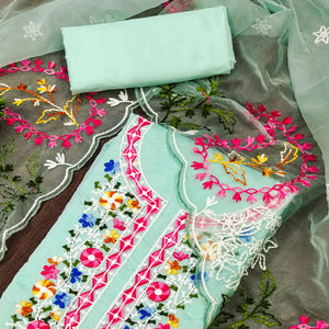 Blue Floral Embroidered Chanderi Dress Material