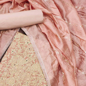 Peach Embroidered With Printed Muslin Dress Material