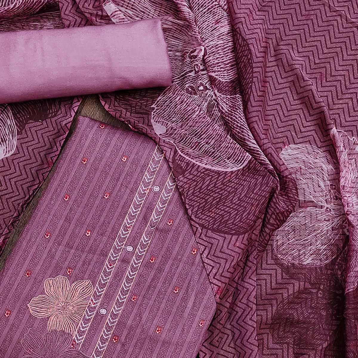 Purple Floral Printed Pure Cotton Dress Material
