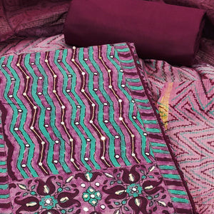 Unstitched Muted Purple Cotton Dress Material Featuring Subtle Floral Patterns