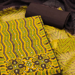 Unstitched Mustard Cotton Dress Material Featuring Subtle Floral Patterns