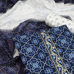 Blue Bandhani Printed Cotton Blend Dress Material